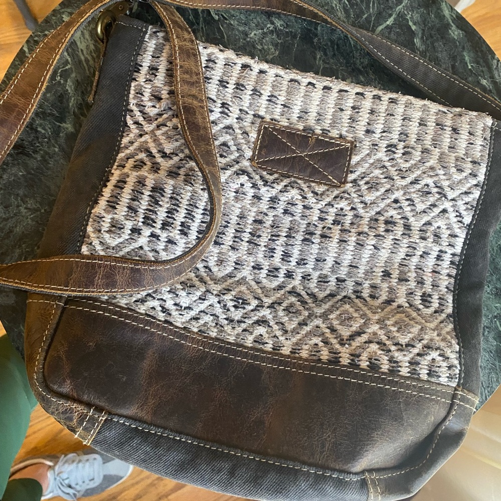 Myra leather and canvas crossbody bag - western style like new!